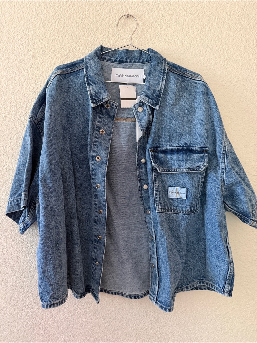 Calvin Klein Blue Acid-Wash Short-Sleeve Denim Jacket